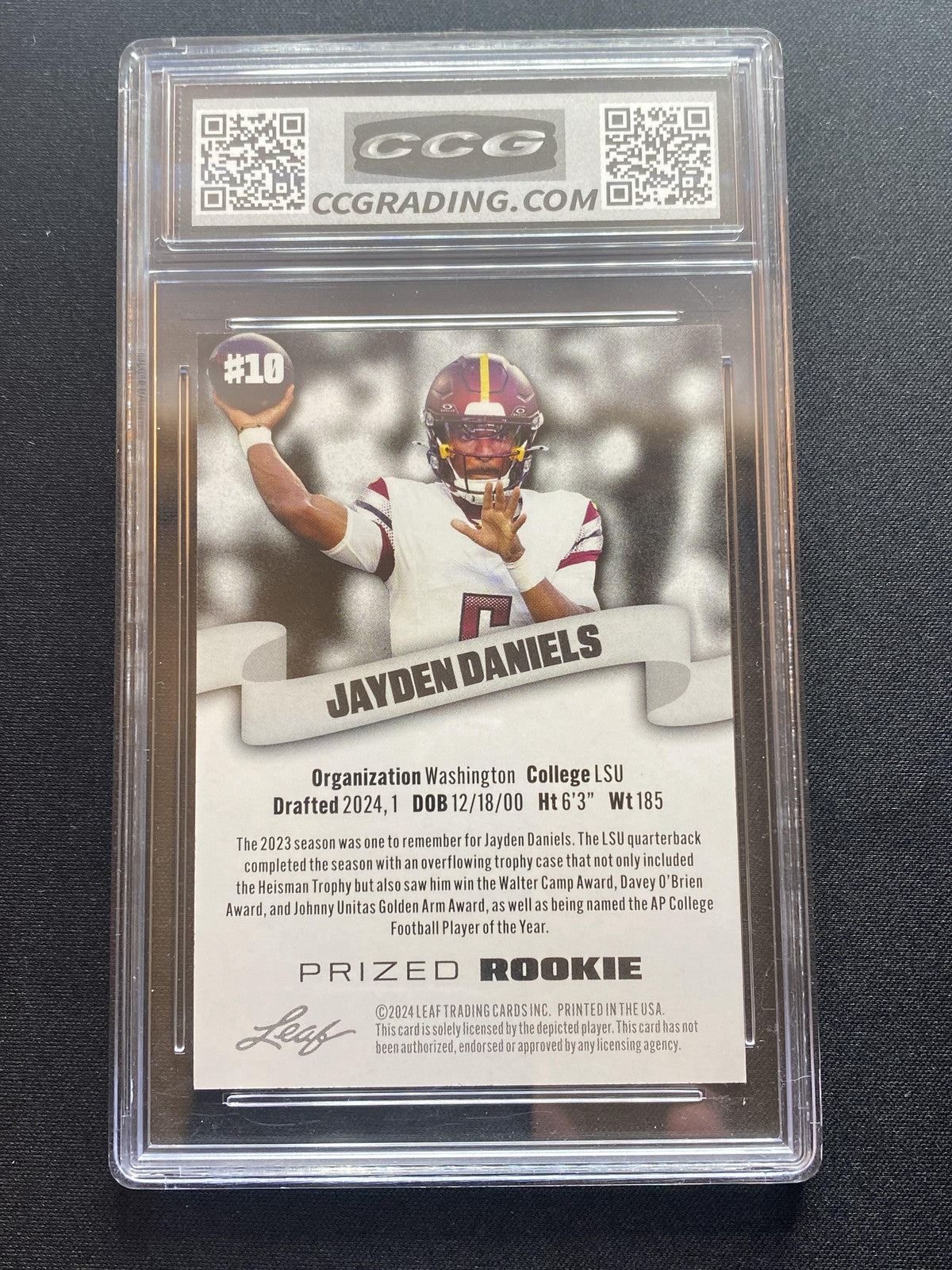 Jayden Daniels 2024 Leaf Special Release 10 Prized Rookie CCG 10 RC