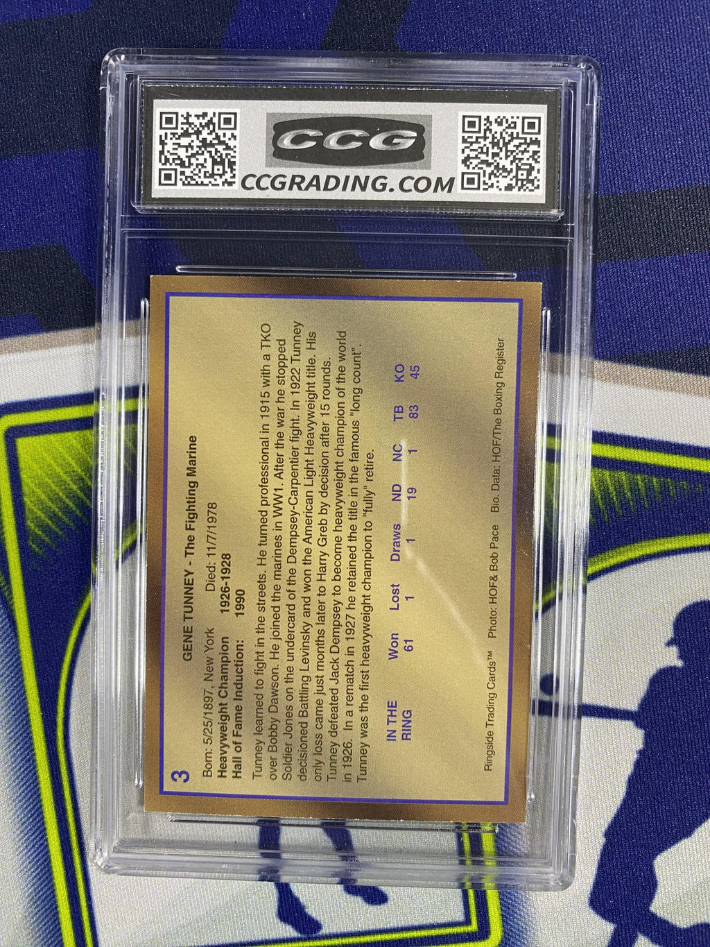 Gene Tunney 1996 Ringside Boxing 3 Intl HOF CCG 10 RC