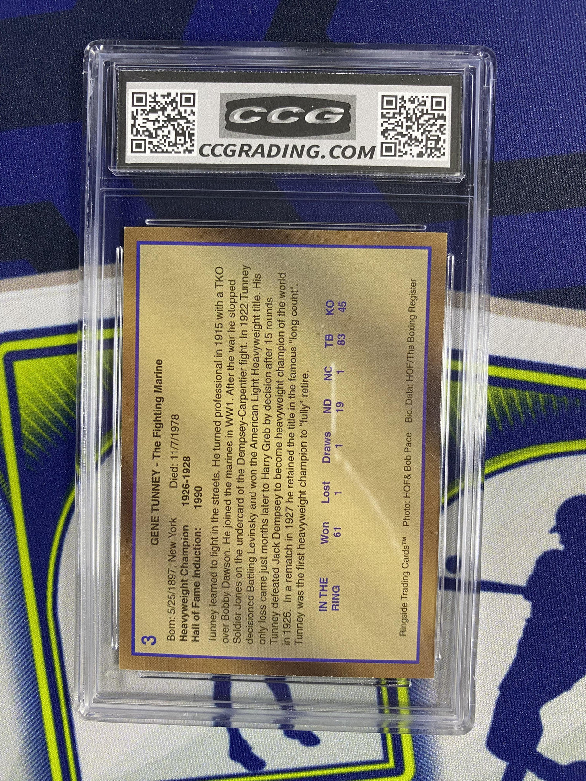 Gene Tunney 1996 Ringside Boxing 3 Intl HOF CCG 10 RC