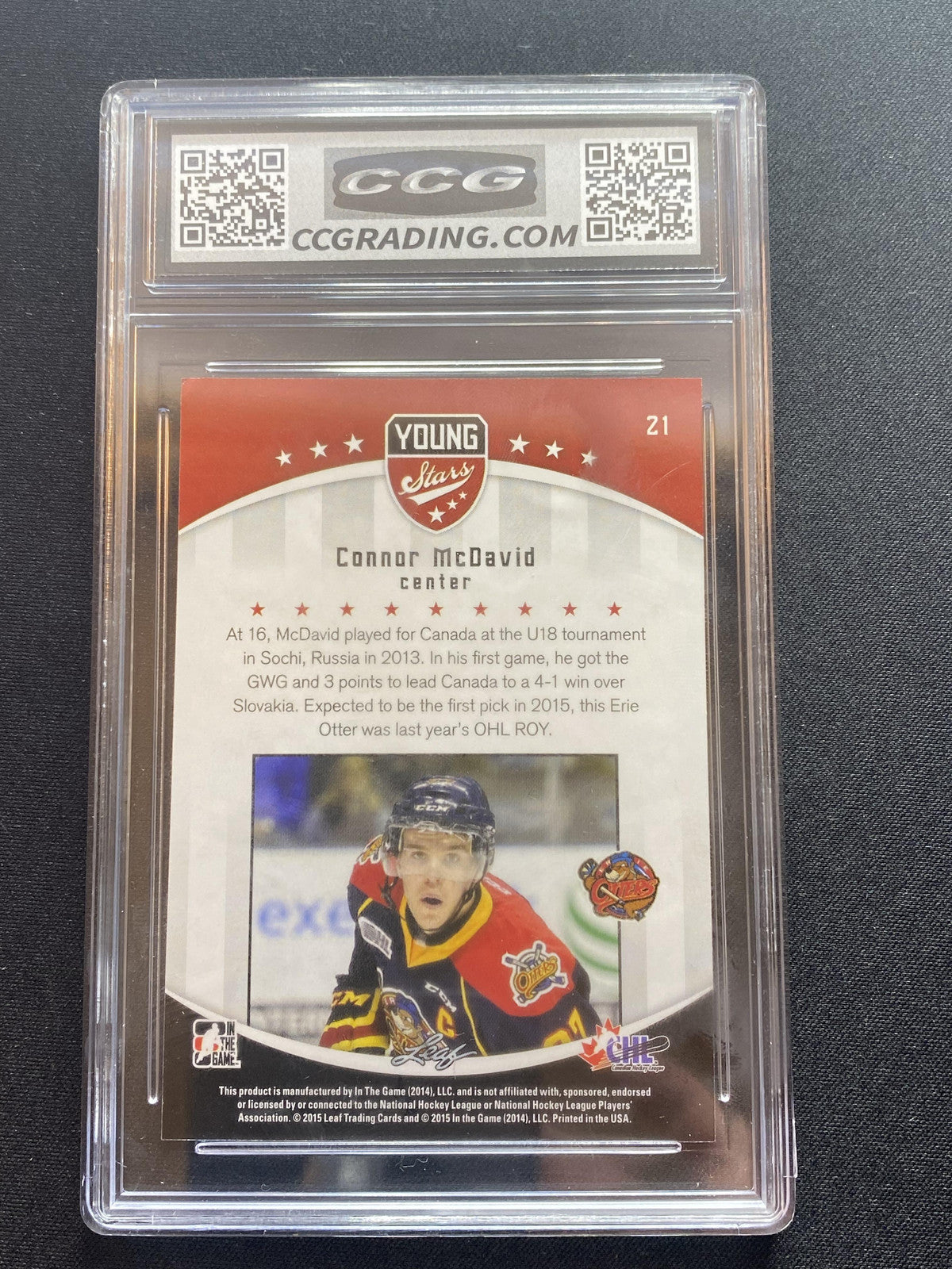 Connor McDavid 2015 Leaf In The Game 21 Leaf Young Stars CCG 10 RC