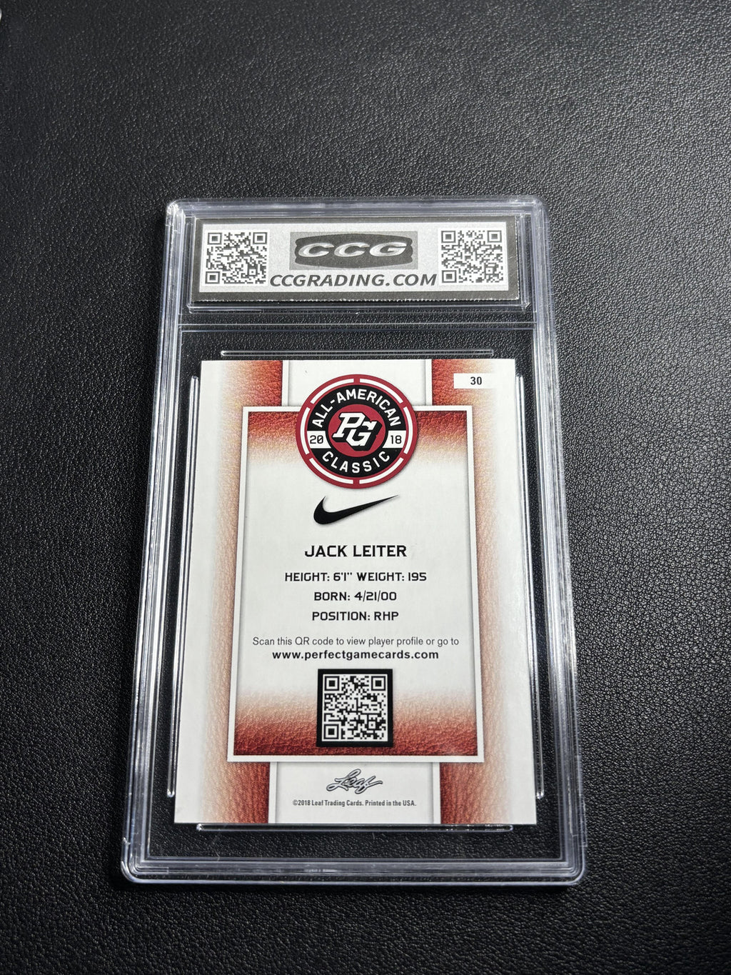 Jack Leiter 2018 Leaf Perfect Game CCG 10