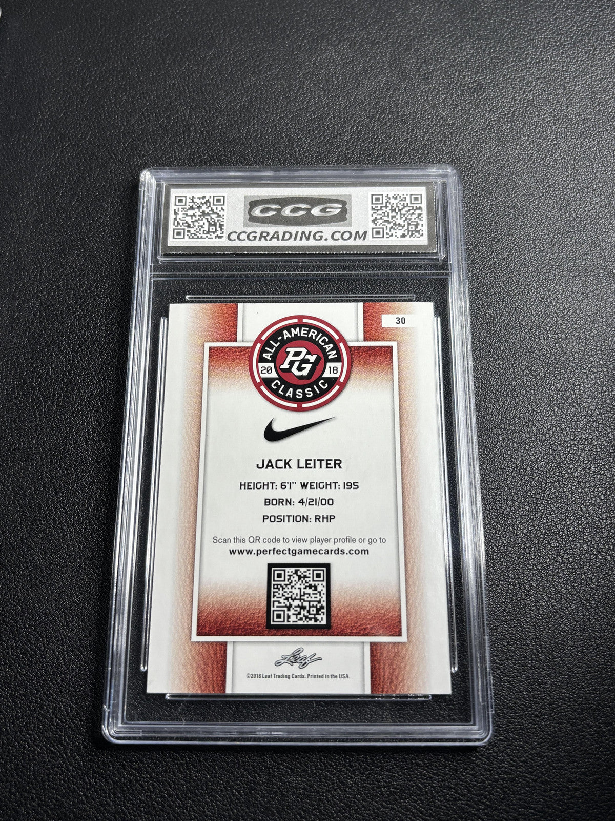Jack Leiter 2018 Leaf Perfect Game CCG 10