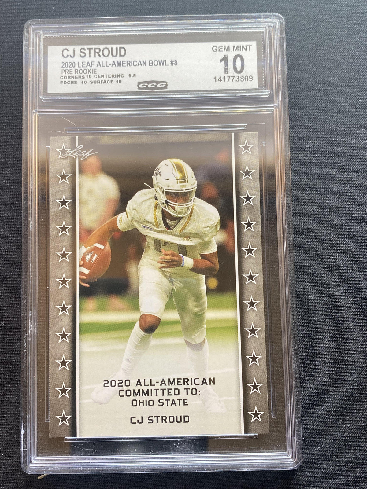 CJ Stroud 2020 Leaf Army All American Bowl 8 Pre Rookie CCG 10 RC