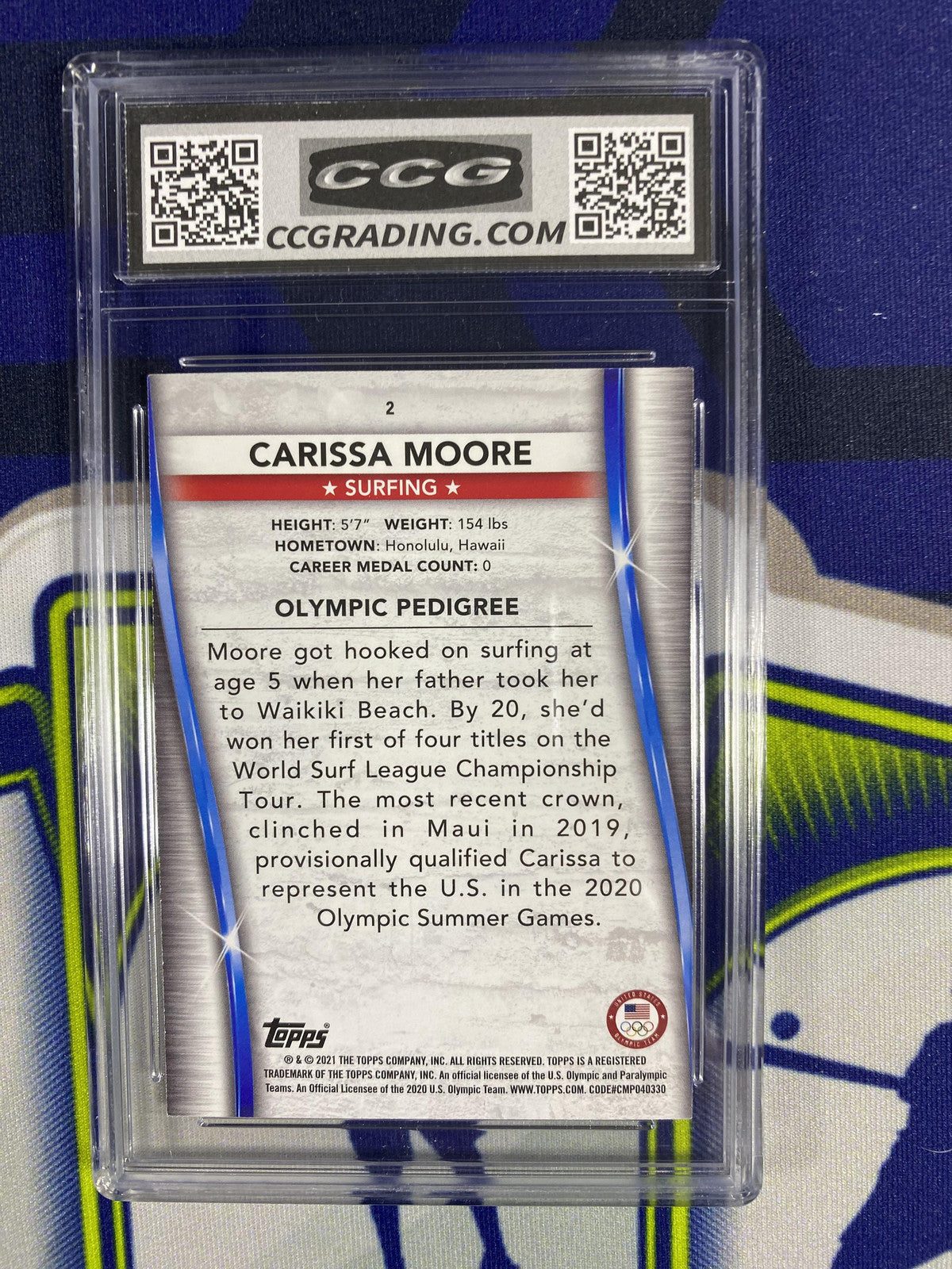 Carissa Moore 2021 Topps Olympic Pedigree 2 CCG 10 RC