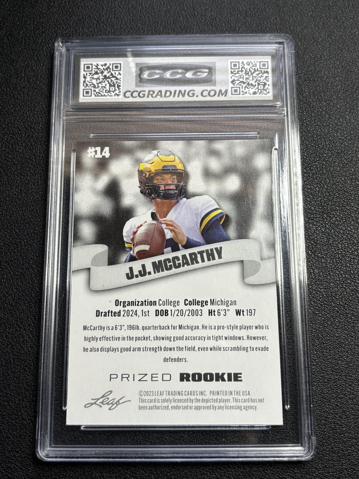 J.J. McCarthy 2023 Leaf Prized Rookie CCG 10