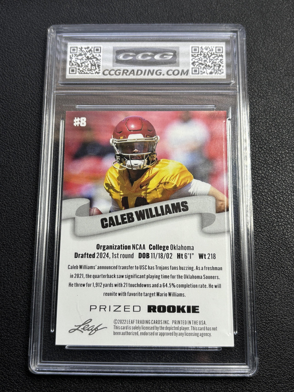Caleb Williams 2022 Leaf Prized Rookie CCG 10