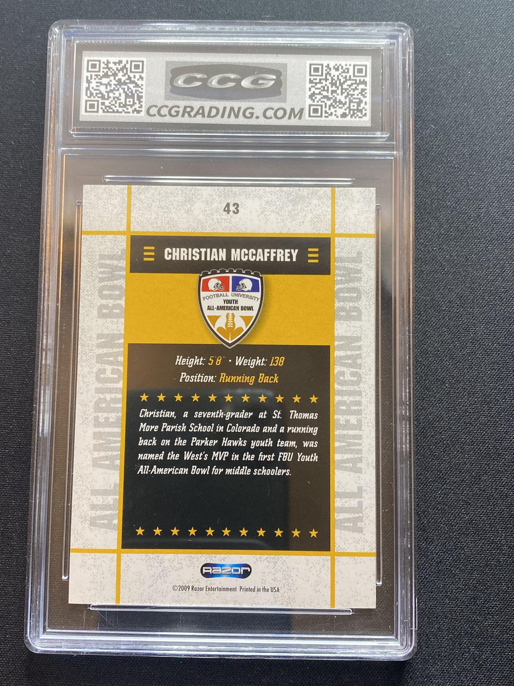 Christian McCaffrey 2008 Razor Youth All American Bowl 43 CCG 10 RC