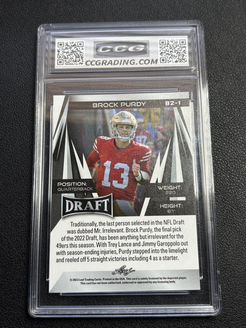 Brock Purdy 2023 Leaf Draft Rookie CCG 10