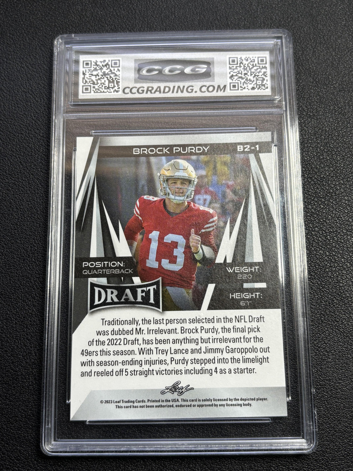 Brock Purdy 2023 Leaf Draft Rookie CCG 10