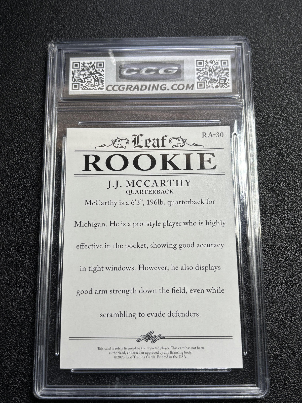 J.J. McCarthy 2023 Leaf Rookie Achievement CCG 10