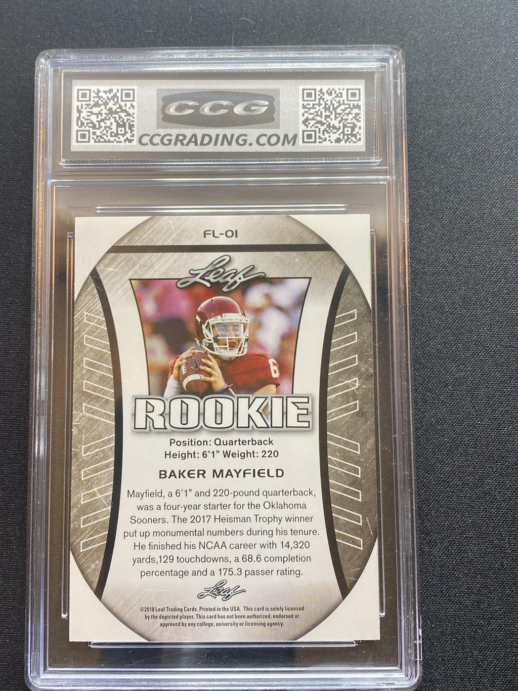 Baker Mayfield 2018 Leaf Rookie FL01 Exclusive Flag Edition CCG 10 RC