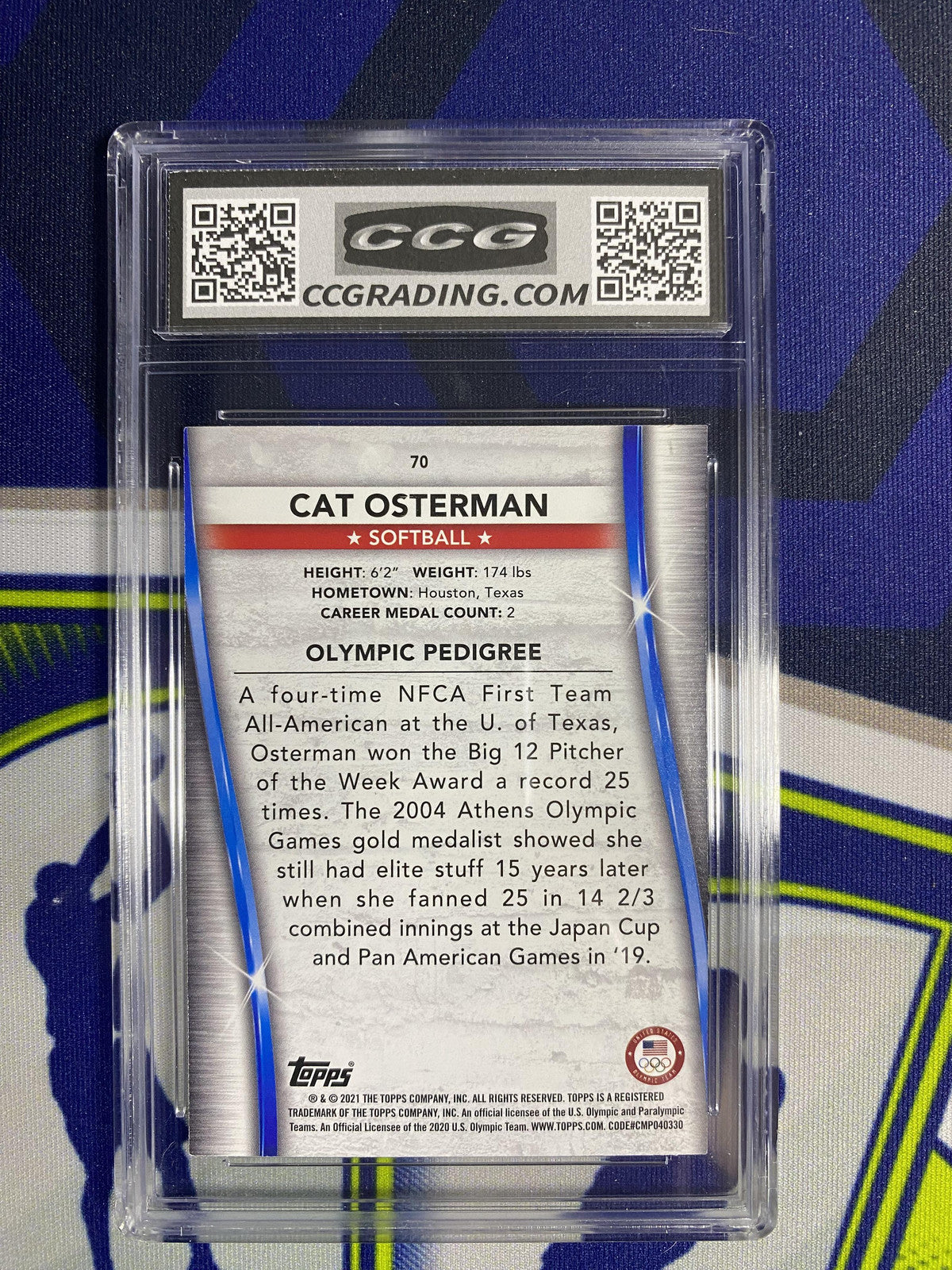 Cat Osterman 2021 Topps Olympic Pedigree 70 Softball CCG 10 RC