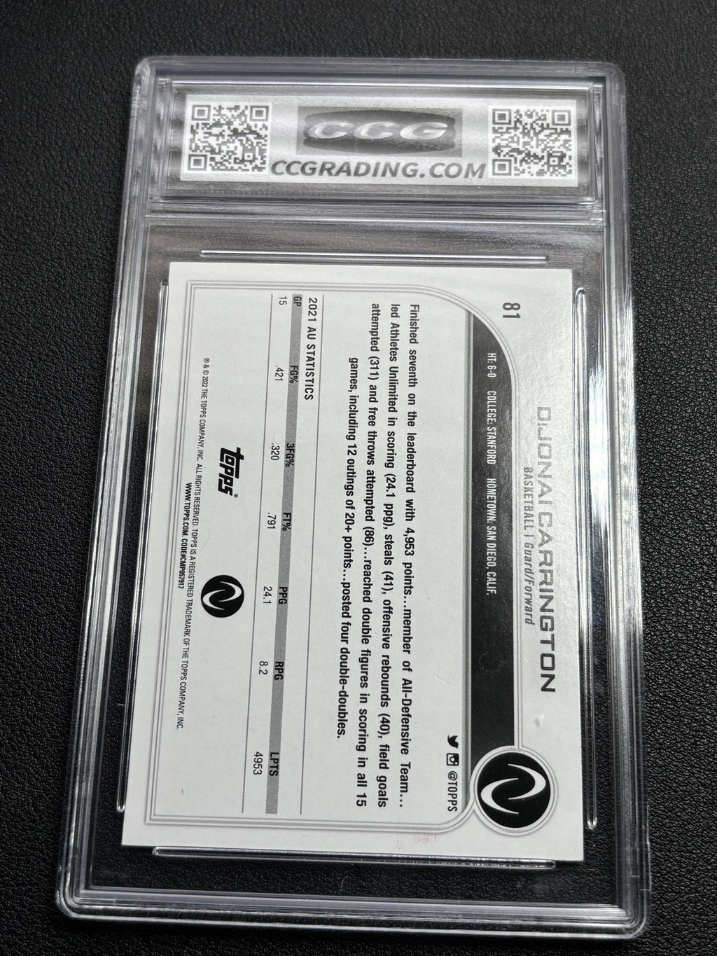 Dijonai Carrington 2022 Topps CCG 10
